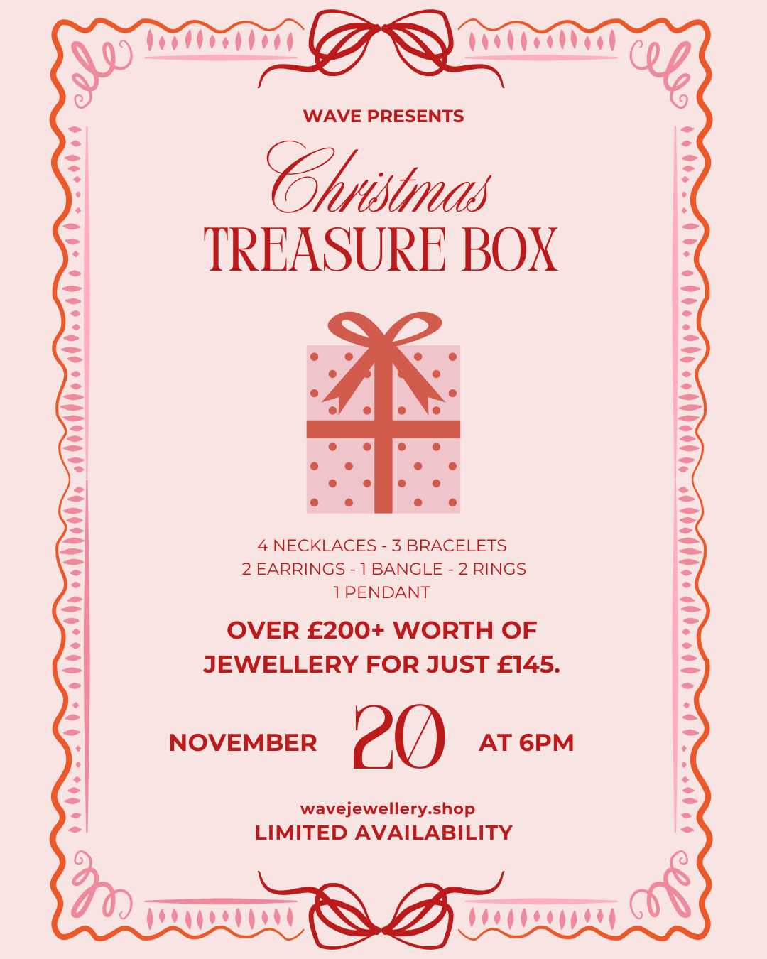 Wave Christmas Treasure Box – 13 Piece Jewellery Set (Worth £200)