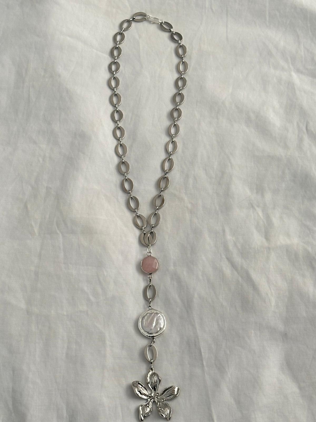 Floral Casscade Long Necklace Silver