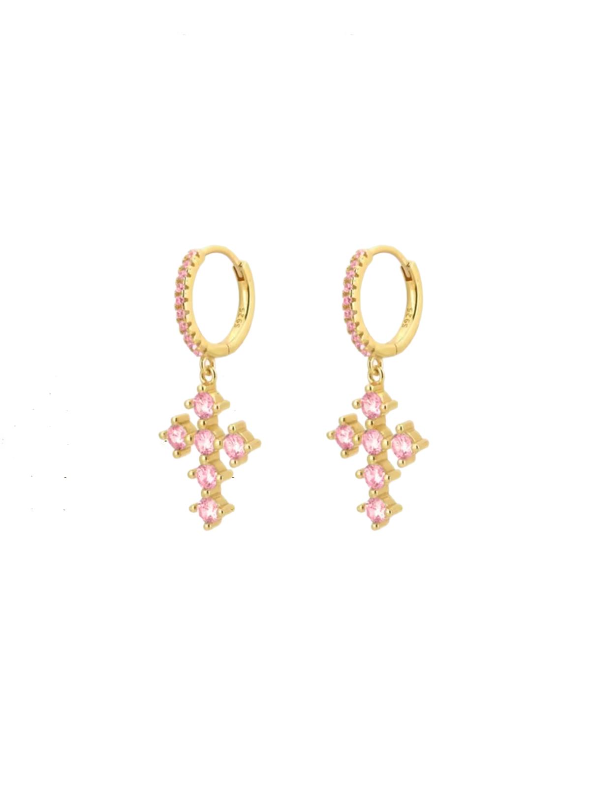 Pink Cross Earrings